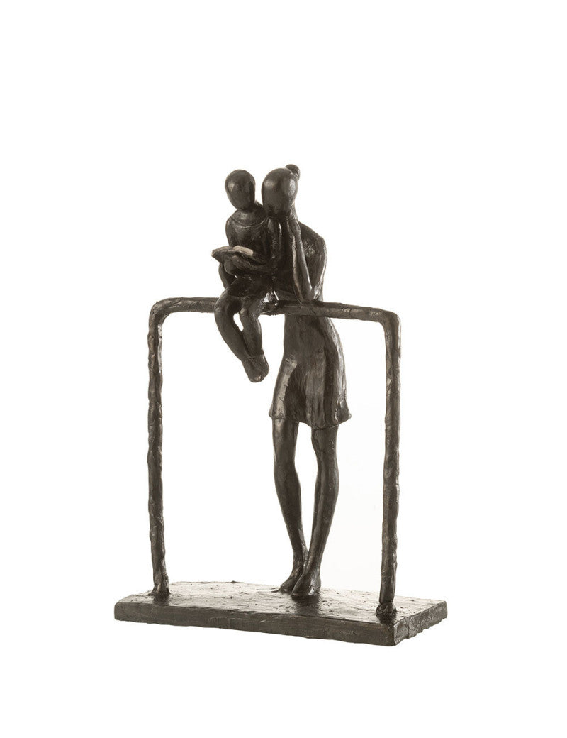 figurine la mère et l'enfant brun foncé en résine