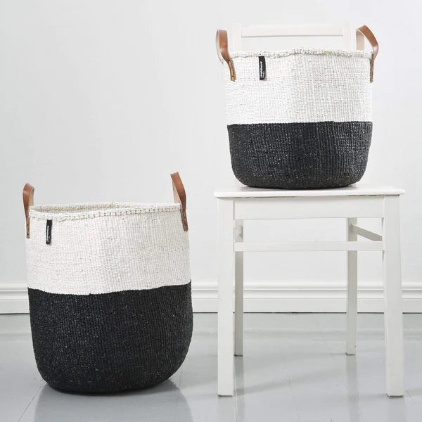 ACCESSOIRE Panier de marché Kiondo Anses courtes Duo Noir et Blanc L