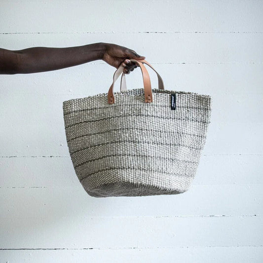 ACCESSOIRE Panier de marché Kiondo Anses courtes Tissage sergé Gris clair M