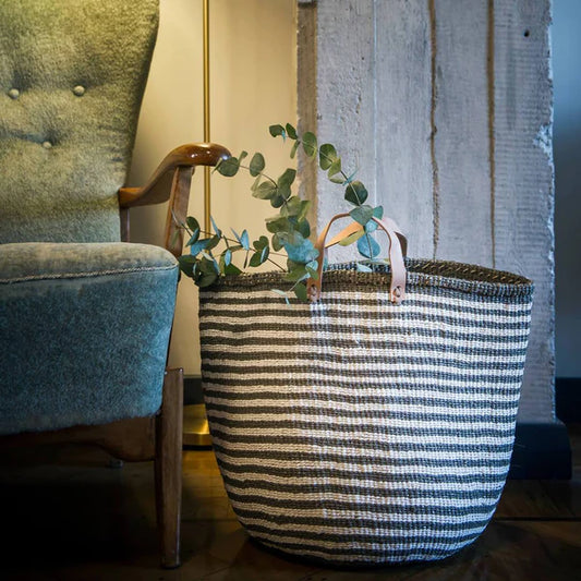ACCESSOIRE Panier de marché Kiondo Anses courtes Fines rayures Gris chaud L