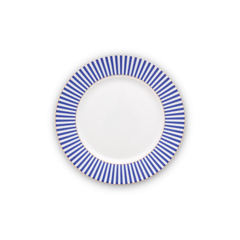 A TABLE  Assiette à dessert Royal rayures bleues en porcelaine
