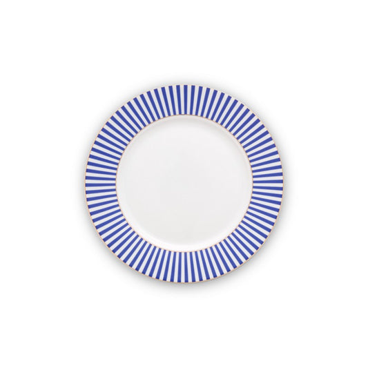A TABLE  Assiette à dessert Royal rayures bleues en porcelaine