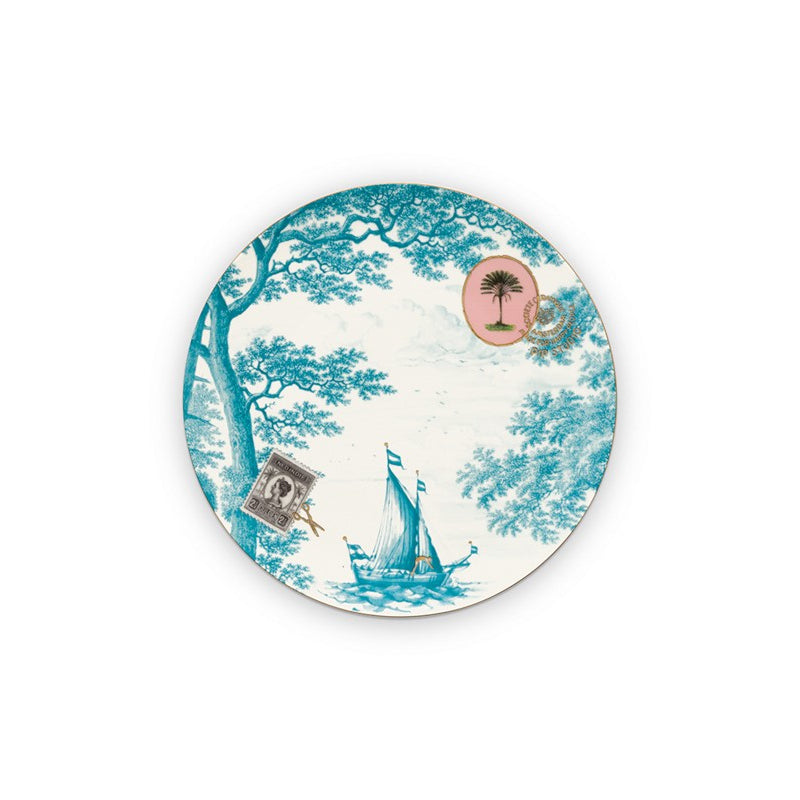 A TABLE  Assiette plate BATEAU Vert d'eau en porcelaine