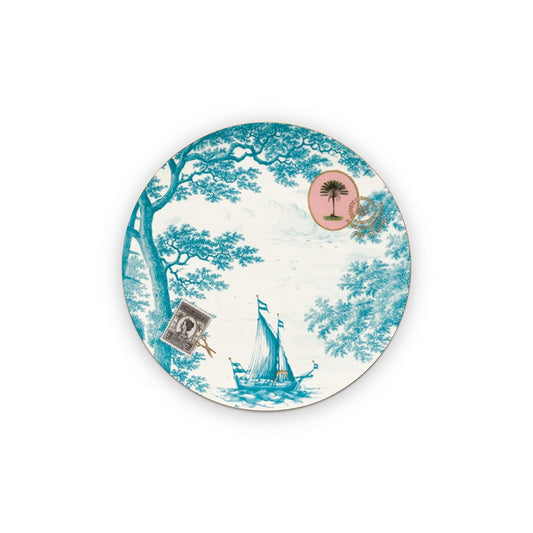 A TABLE  Assiette plate BATEAU Vert d'eau en porcelaine