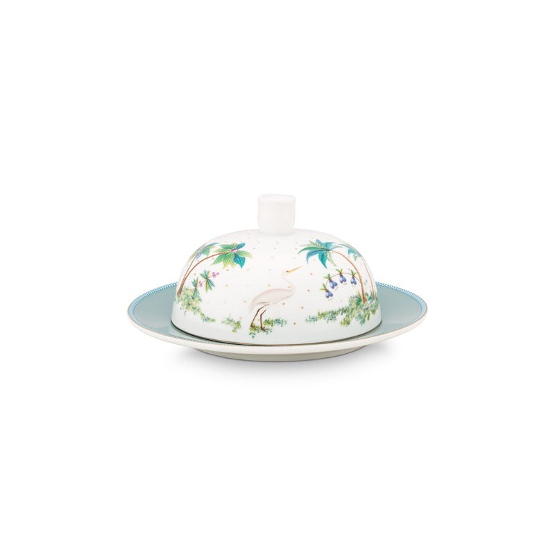A TABLE Beurrier JOLIE Pois Or en porcelaine