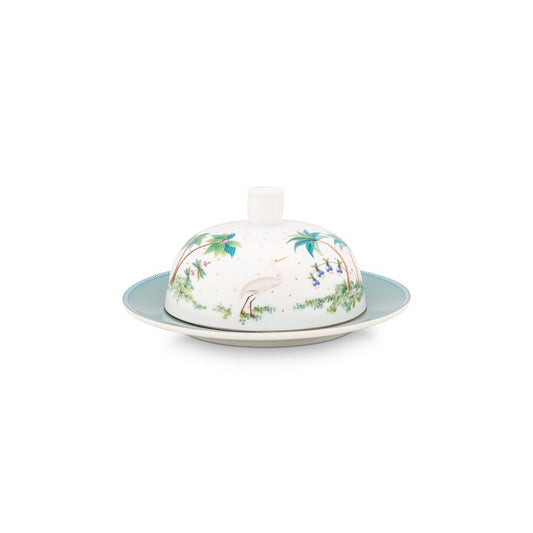 A TABLE Beurrier JOLIE Pois Or en porcelaine
