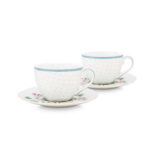 A TABLE Coffret Paire Tasse café JOLIE POIS Or en porcelaine