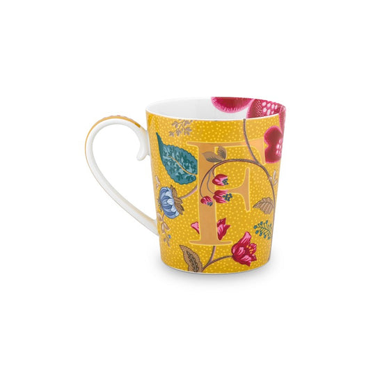 A TABLE Mug ALPHABET -F Jaune en porcelaine
