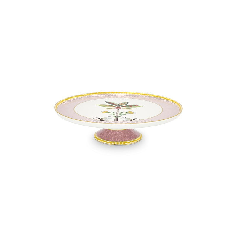 A TABLE Plat gâteau LA MAJORELLE Rose en porcelaine