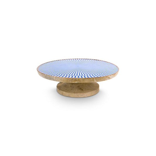 A TABLE  Plat sur pied BLANC-BLEU en manguier