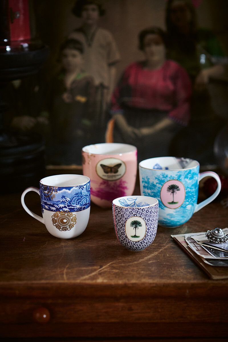 A TABLE Petit Mug HERITAGE Bordure bleu en porcelaine 160ML