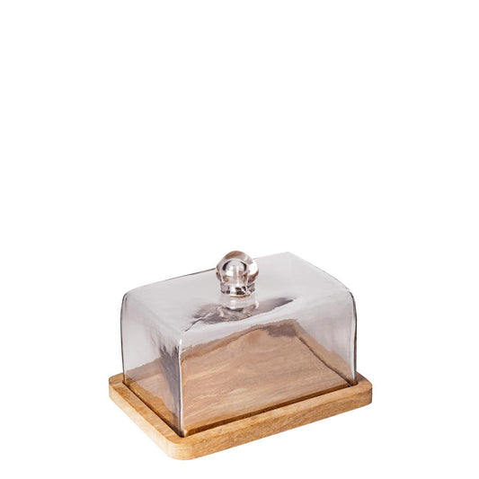 A TABLE Plateau rectangulaire et cloche en verre