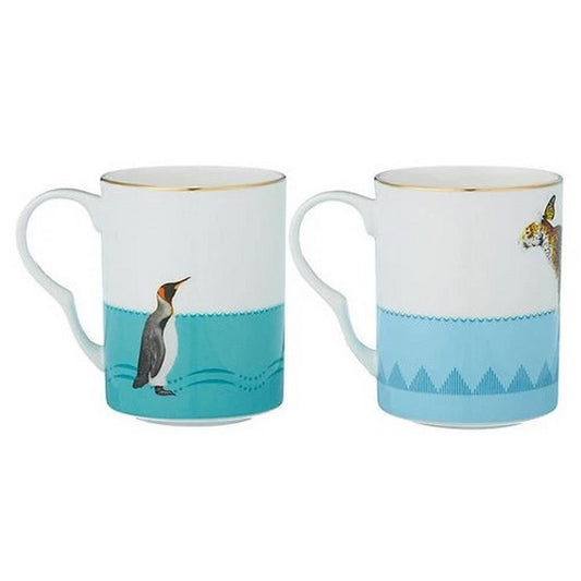 A TABLE Coffret 2 mugs Pingouin et Guépard en porcelaine